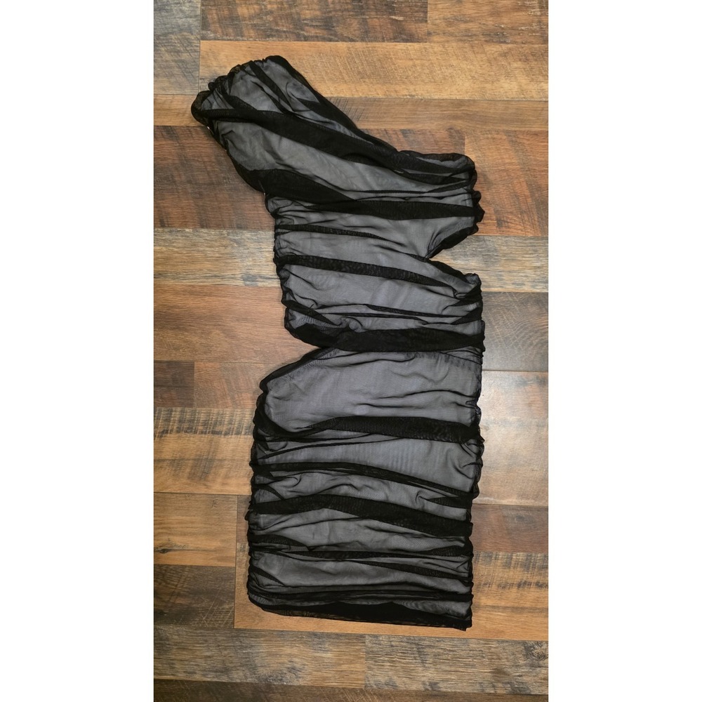 RARE Archival WAYNE NY Black Mesh Ruched Cutout Dress Seen on Kim Kardashian Sz0